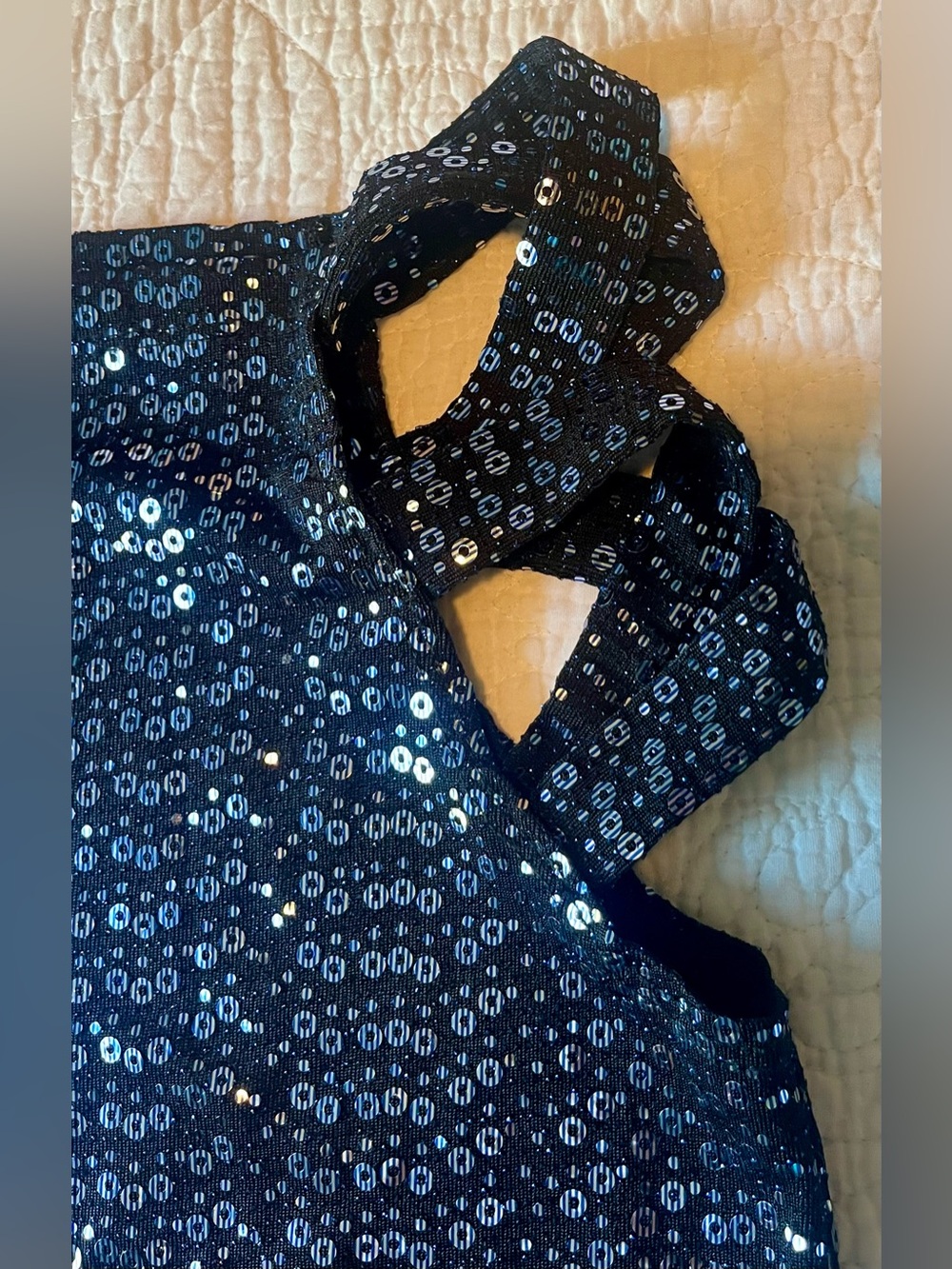 Women’s Navy Sequin Tank Top with Strappy Shoulder Detail Size L